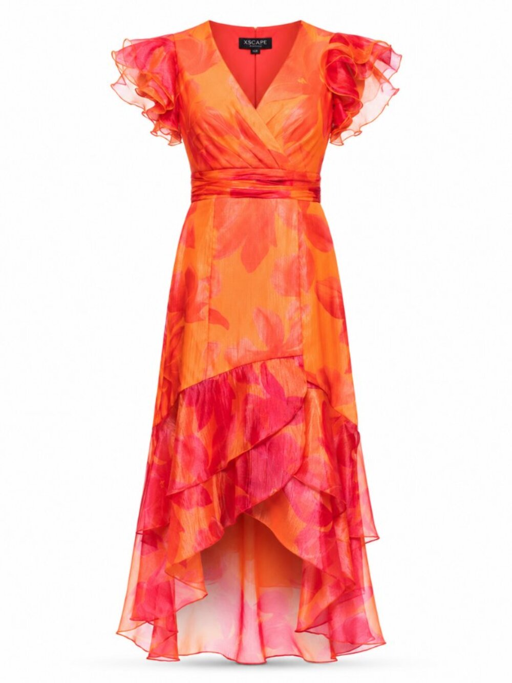 Xscape Orange & Pink Ruffled Midi Dress - Picture 5 of 6